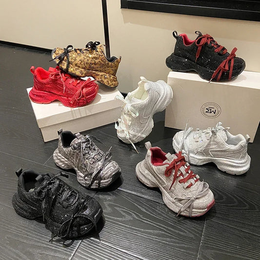 Luxury Full Diamond Thick soled Sneakers Designer Anti slip Running Shoes Women's Fashion Tennis ShoesHigh Quality Casual Shoes sneakers_platform