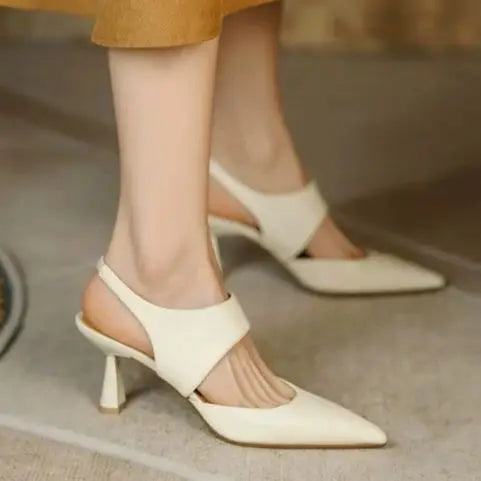 Women's Retro Pointed High Heel Sandals, Apricot Stiletto Baotou Shoes, Slingback, Built-in Strap, Summer New Fashion heels_stiletto