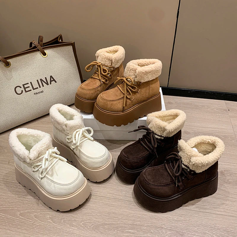 Winter Chunky Platform Heels Women Fur Snow Boots Keep Warm Height Increase Warm Cotton Short Booties Shoes Zapatos Mujer boots_platform