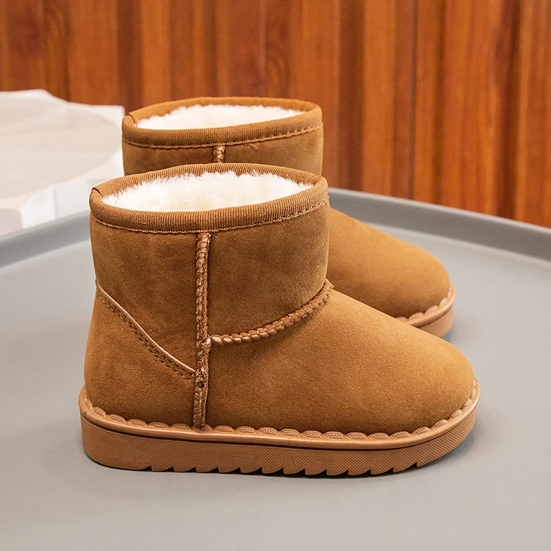 Children Snow Boots Concise Style Plush Chunky Winter Kids Short Boot Solid Color Slip-on Unisex Classic Boys Girls Shoes 23-36 kids_shoes