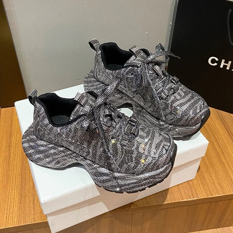 Luxury Full Diamond Thick soled Sneakers Designer Anti slip Running Shoes Women's Fashion Tennis ShoesHigh Quality Casual Shoes sneakers_platform