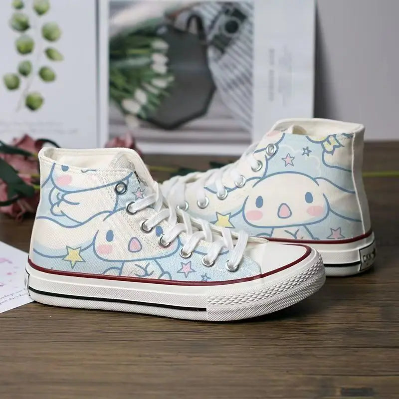 Sanrio Cute Pompompurin Hello Kitty Canvas Shoes Women Breathable Sneakers Brand Sport Casual Flats Shoes High Top Zapatos Mujer sneakers_women