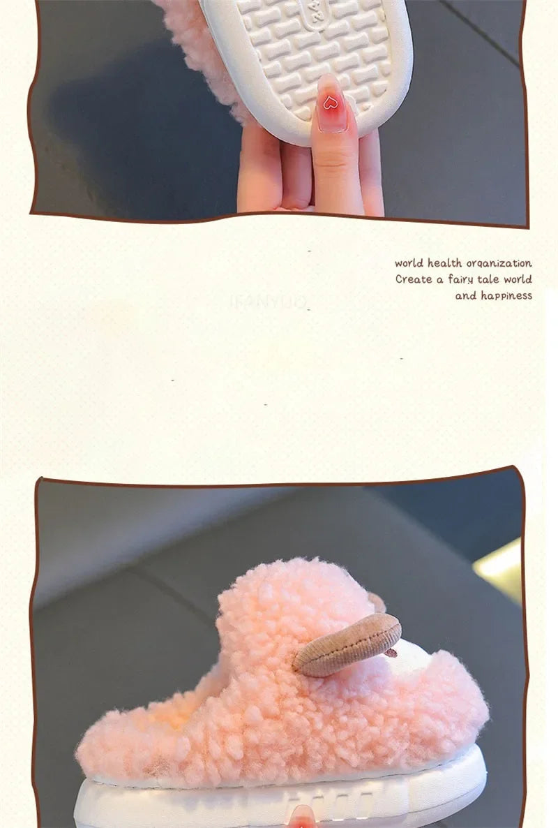 Winter Parent-child Warm Cotton Slippers Plush Children Cotton Boots Cute Cartoon Boys Girls Kids Anti Slip Indoor Home Slippers kids_shoes
