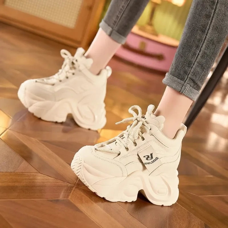 Women Dad Shoes Thick Sole Height Increasing Casual Shoes Chunky Sole Warm Comfortable Lace Up Platform Sneakers Ladies Shoe sneakers_platform