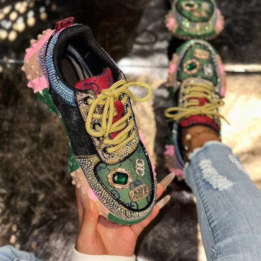 Fashion Casual Shoes Rhinestone Shoes Women Luxury Sneakser Diamond Breathable  Designers Casual Platform Non Slip Running Shoes sneakers_platform