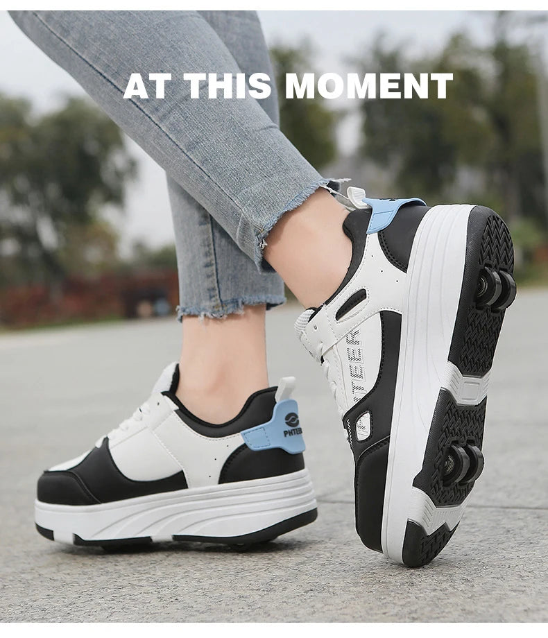 Fashion Double Row 4-Wheel Skates Roller Shoes with Wheels Dual-Purpose Roller Sneakers for children and adults kids_shoes