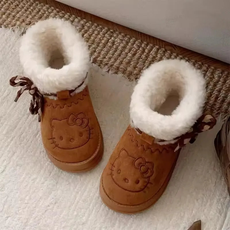 Sanrio Hello Kitty Snow Boots Anime Sanrio Women Y2k Snow Boots Cute Warm Cotton Shoes Kawaii Winter Non Slip Short Boot Gift kids_shoes