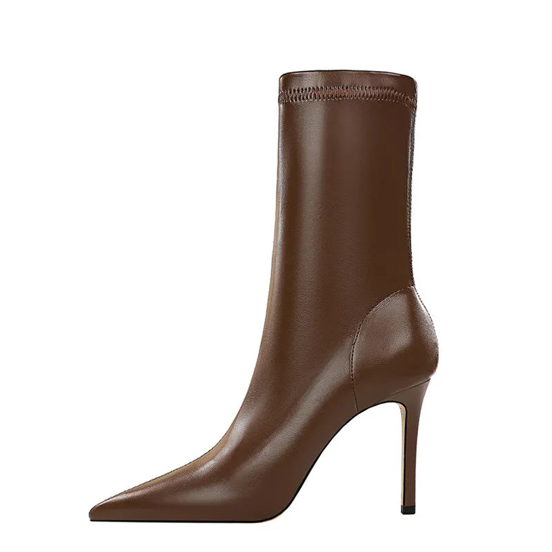 Eilyken Fashion Winter High Quality Soft PU Leather Socks Women Ankle Boots Street Style Pointed Toe Thin Heels Ladies Botines boots_highheel