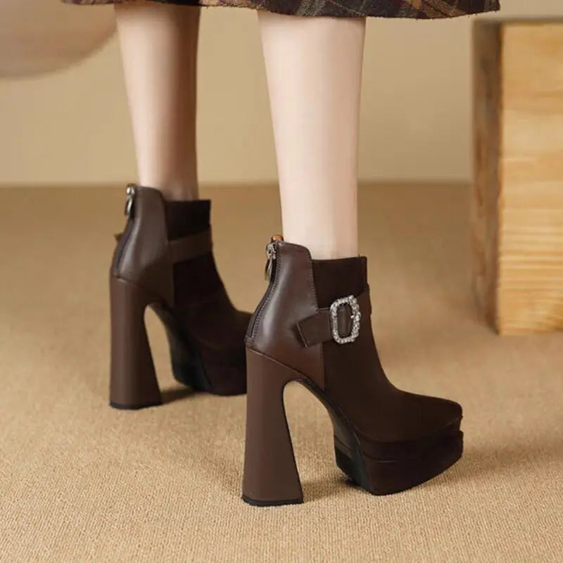 Crystal Platform Pointed Toe Women Ankle Boots Super High Heels Shoes 2025 Trend Luxury Brand Chunky Chelsea Snow Botas Pumps boots_platform