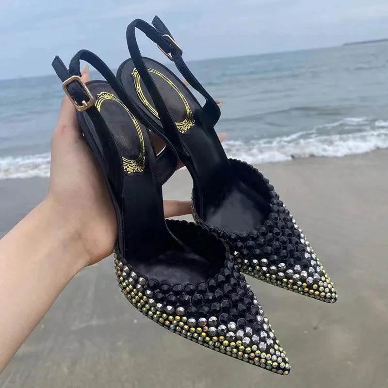 Luxury Rhinestones Gradient Slingbacks Women Pumps Fashion Bling Crystal Banquet Stiletto High Heels Fashion Party Prom Shoes heels_stiletto