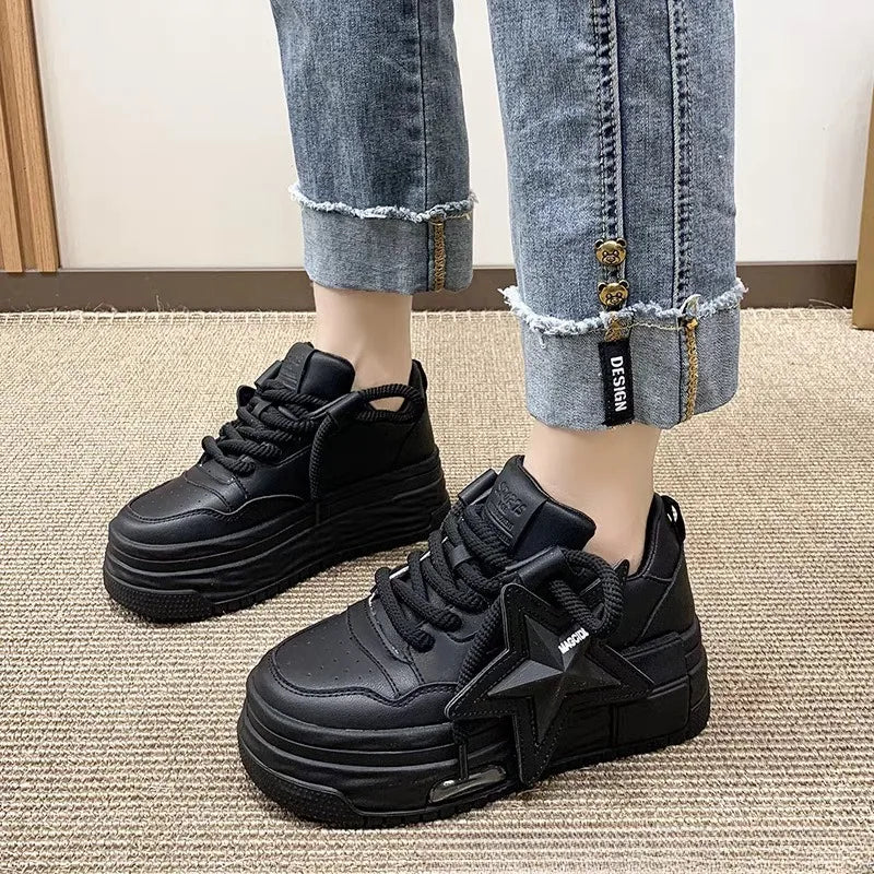 Leather Pink Chunky Sneakers Platform Lace-up Thick Sole Casual Shoes Women 2025 Slip on Fashion Outdoors Walking Shoes sneakers_platform