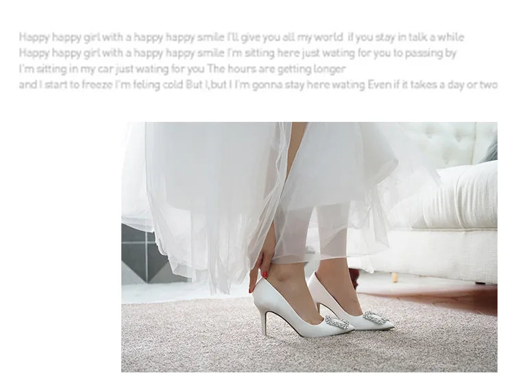 Women Rhinestone Square Buckle Dress Wedding Brides Shoes Pointed Toe Stiletto Pumps Suede High Heels Botines Mujer Con Tacon heels_stiletto