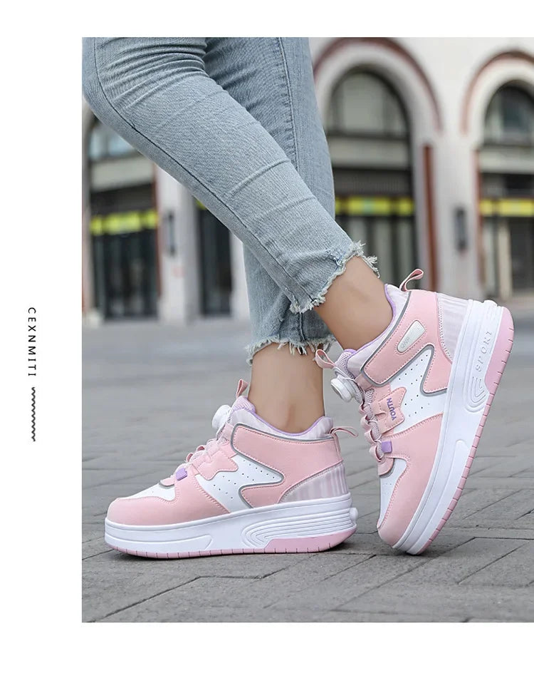 2026 Autumn Winter Popular Children's Roller Skates Men Women's Sport Shoes With Rotating Buckle And Wheels Single Row Skating kids_shoes