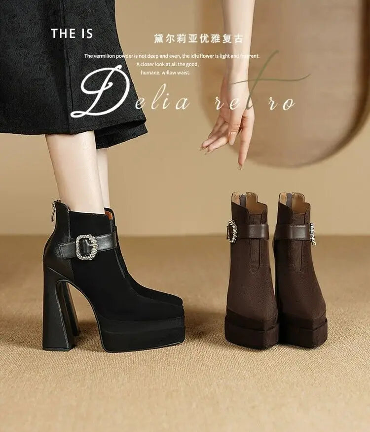 Crystal Platform Pointed Toe Women Ankle Boots Super High Heels Shoes 2025 Trend Luxury Brand Chunky Chelsea Snow Botas Pumps boots_platform