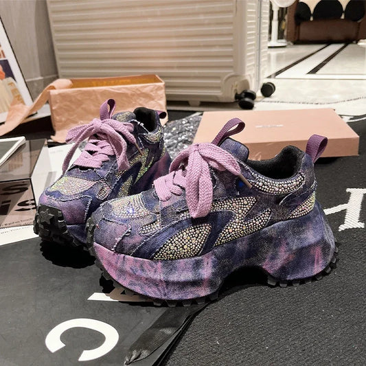 Women's Sneaker Crystal Platform High Heels Sport Shoes 2025 Autumn Luxury New Lace Up Running Hiking Shoes Casual Mujer Zapatos sneakers_platform