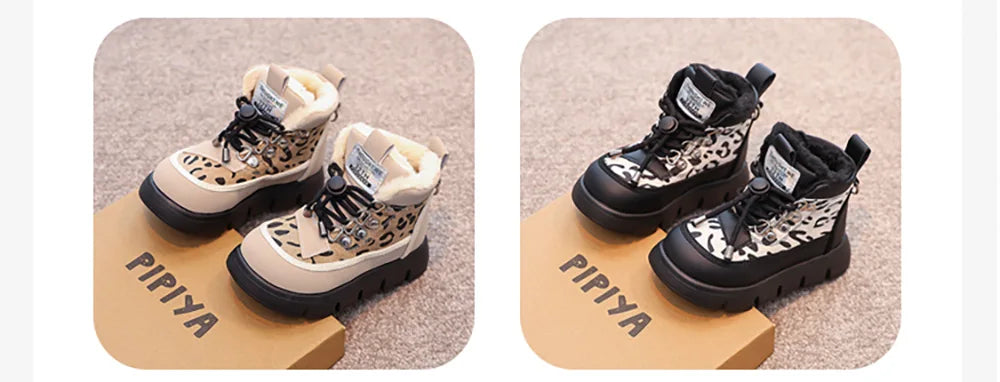 Leopard Fashion Snow Boots For Children Thick Warm Teenager Kid's Plush Boots Trend Fashion Boy's Girl's Warm Ankle Boots