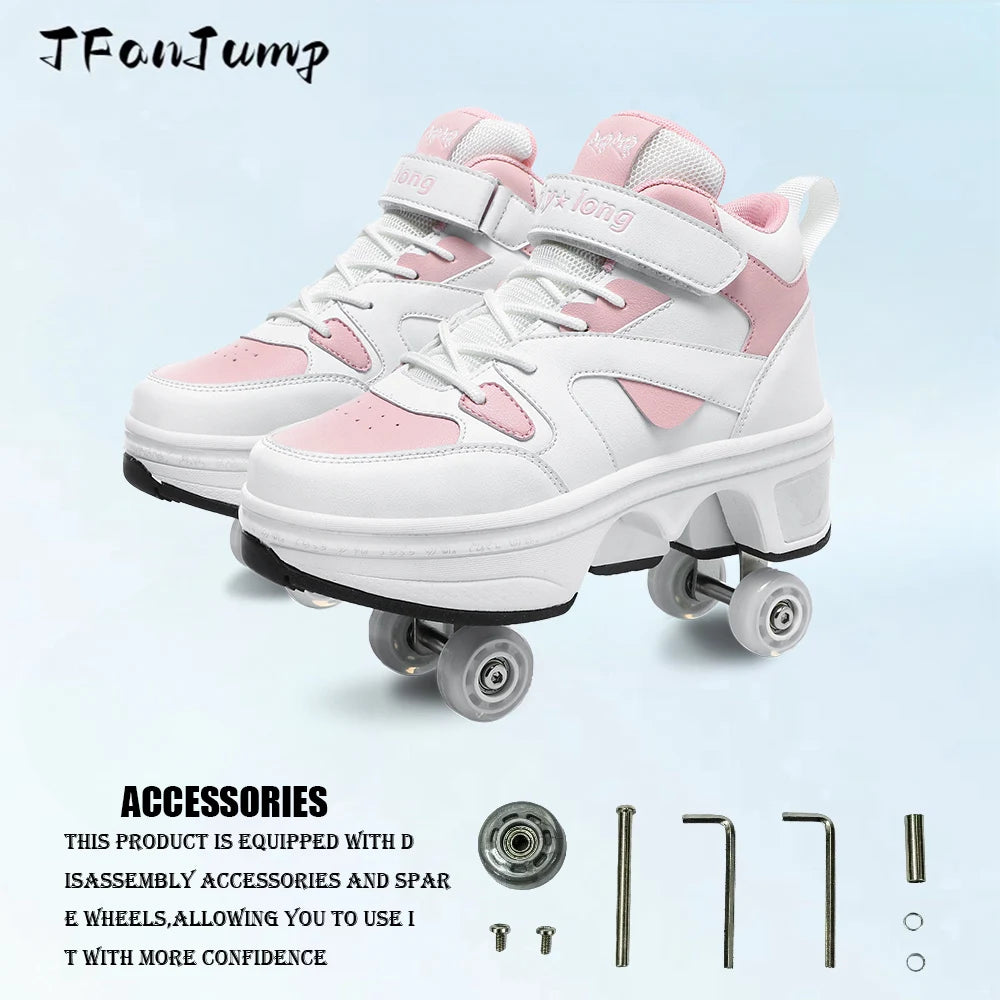 Girls Pink Roller Skate Shoes Sneakers With Wheels Children Rollerskates Fashion Outdoor Sports Shoes Girls Gifts kids_shoes
