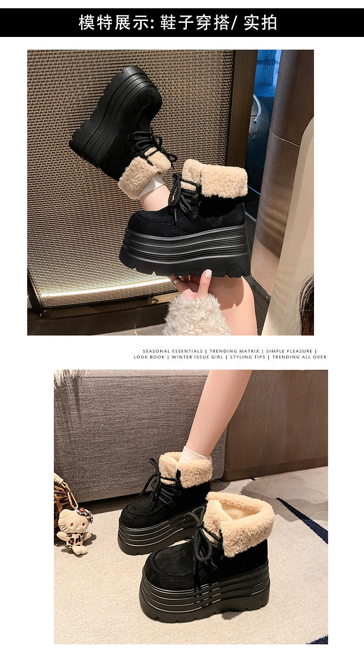 New Women Winter Warm Snow Boots 10CM High Platform Short Booties Designer Suede Leather Cotton Shoes Woman Ankle Botas Mujer boots_platform