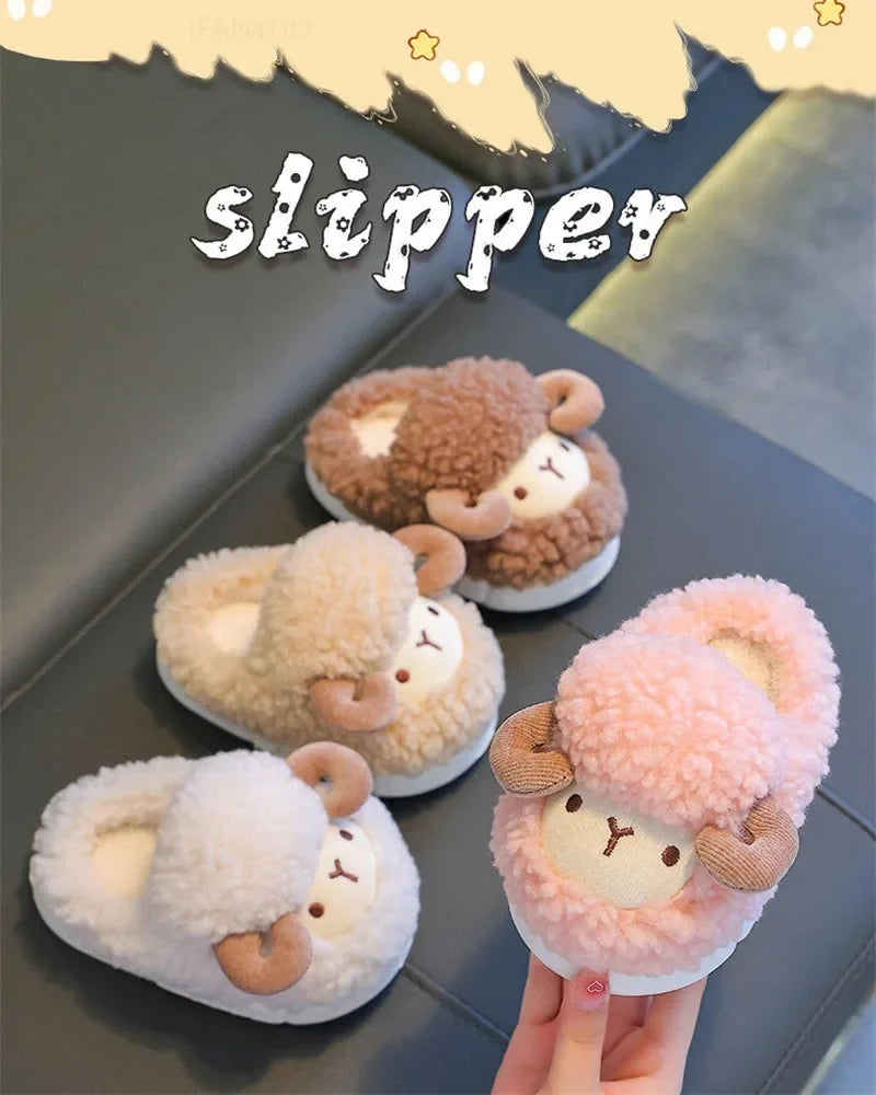 Winter Children Cotton Slippers Boys Girls Warm Anti Slip Home Slipper Fashion Cute Cartoon Alpaca Kids Parent-Child Plush Shoes kids_shoes
