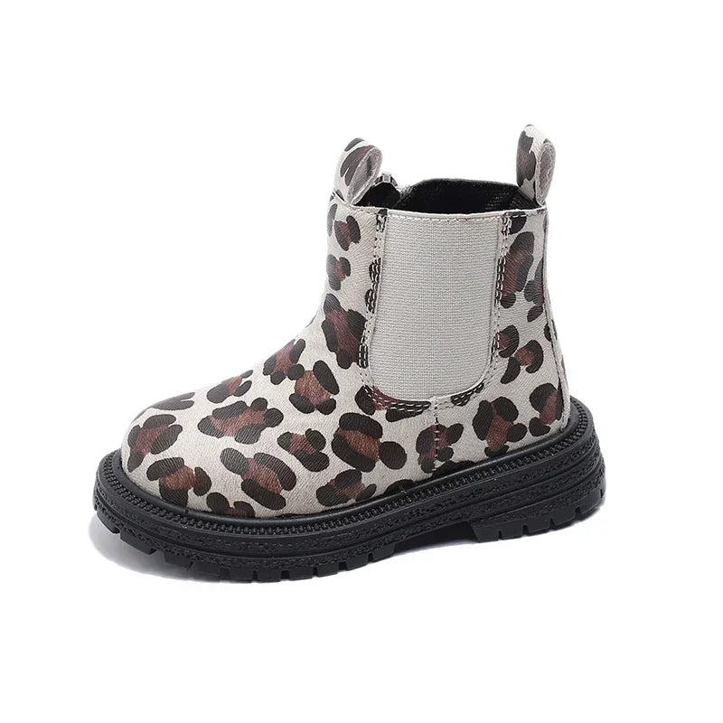 Kids Boots Leopard Prints Classic Little Boys Ankle Boots Side Zipper Fashion Classic Unisex Girls Rubber Boots Breathable Warm kids_shoes