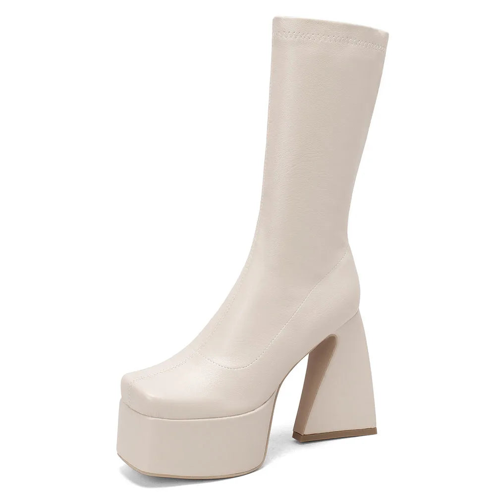 Platform Over The Knee High Boots 2022 Brand Design Zipper White Black Fashion Motorcycle Boots Sexy Party Walking Comfy Shoes boots_platform