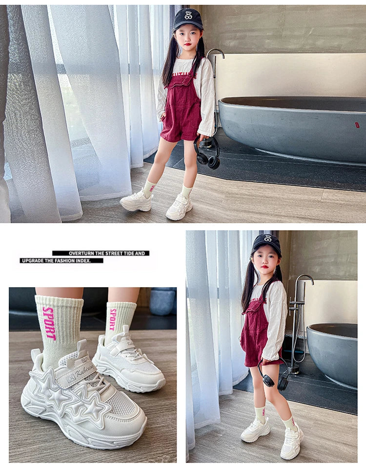 Children Casual Shoes for Girls Fashion Classic with Stars Girls Sports Running Sneakers Breathable PU + Rubber Anti-skid Soft kids_shoes