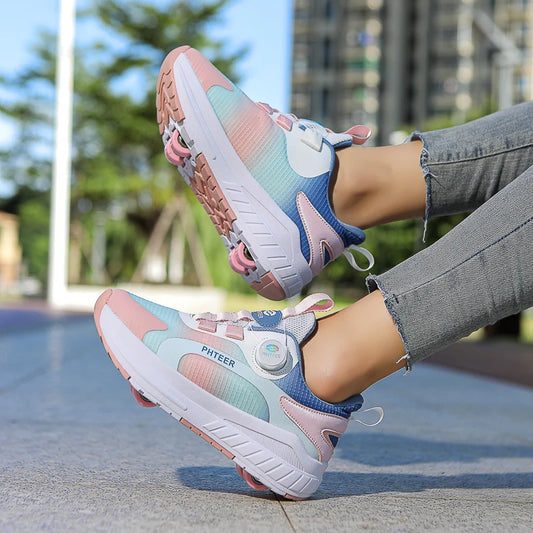 Fashion 4-wheel roller skates sneakers for students children outdoor wheel shoes Multifunctional sports shoes kids_shoes