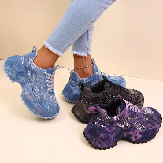 Fall 2025 New Heavy Industry Denim Rhinestone Platform Casual Women's Sneakers sneakers_platform
