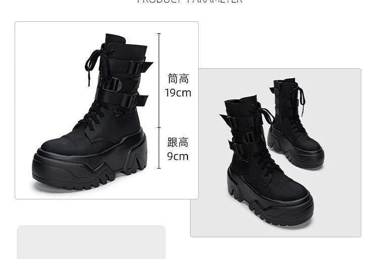 Women Ankle Booties Autumn Leather Chunky Shoes Woman High Platform Breathable Sneakers 9CM Thick Sole Wedges Motorcycles boots_platform