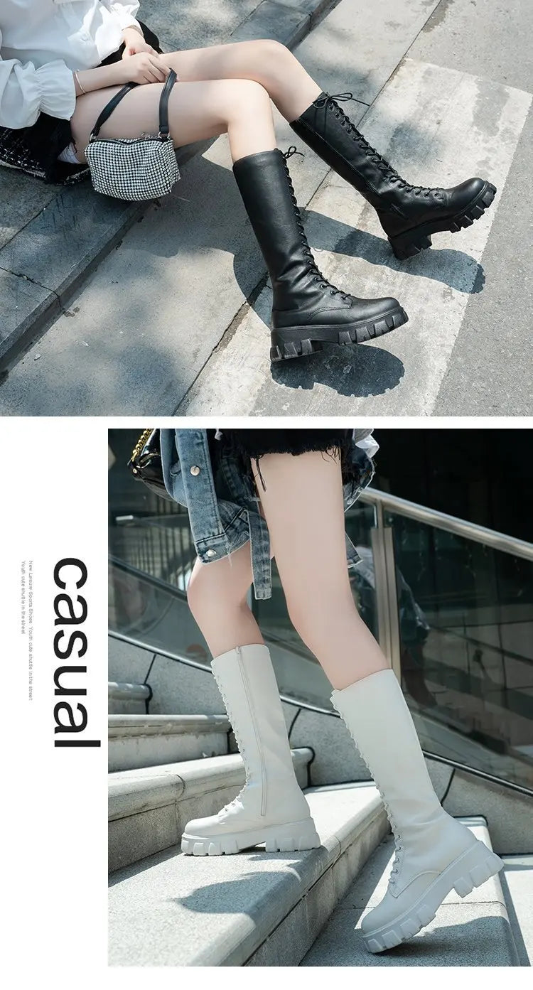 Women's Mid Calf Boots Padded Shoes Knee High Winter Sneakers Punk Style  Casual White Black  Platform Woman 2026 New boots_platform