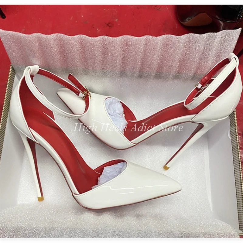 Baby Pink Patent Leather Sexy Ankle Strap Pumps Black/White/Nude Pointed Toe High Heels Good Quality Big Size Party Shoes heels_stiletto