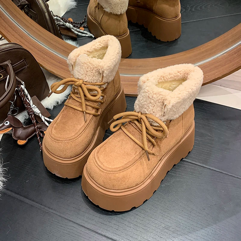 Winter Chunky Platform Heels Women Fur Snow Boots Keep Warm Height Increase Warm Cotton Short Booties Shoes Zapatos Mujer boots_platform