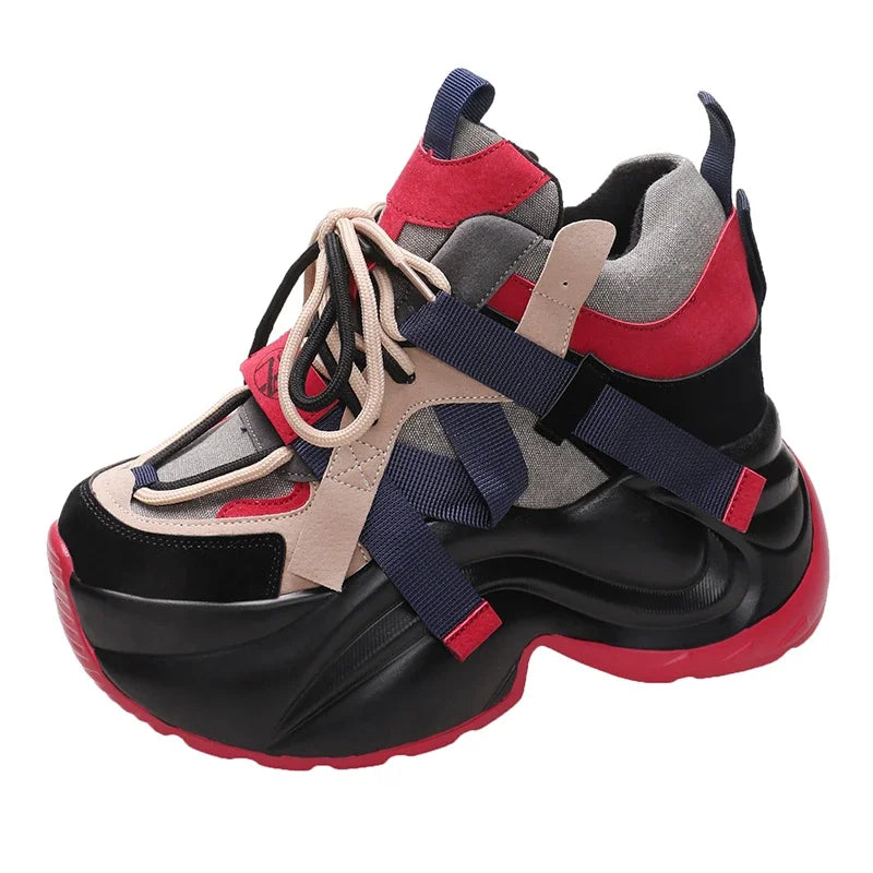 Autumn Winter Chunky Sneakers Women Lace Up Platform Sports Shoes Woman Goth 11CM Thick Bottom High Heels Female Wedges Sneakers sneakers_platform