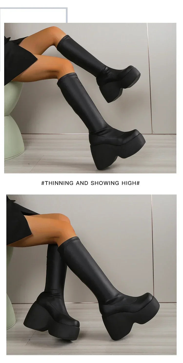 2024 Brand New Gothic Style Sexy Elegant Chunky Platform Women Ankle Boots Big Size 43 Walking Comfy Woman Shoes boots_platform