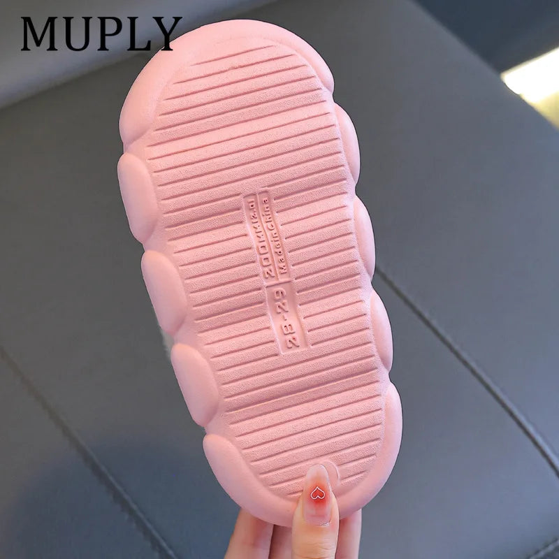 Children Cotton Shoes Britain Style Kids Classic Slippers Solid Color Sewing Plush Warm Winter Boys Girls Fashion Slippers kids_shoes