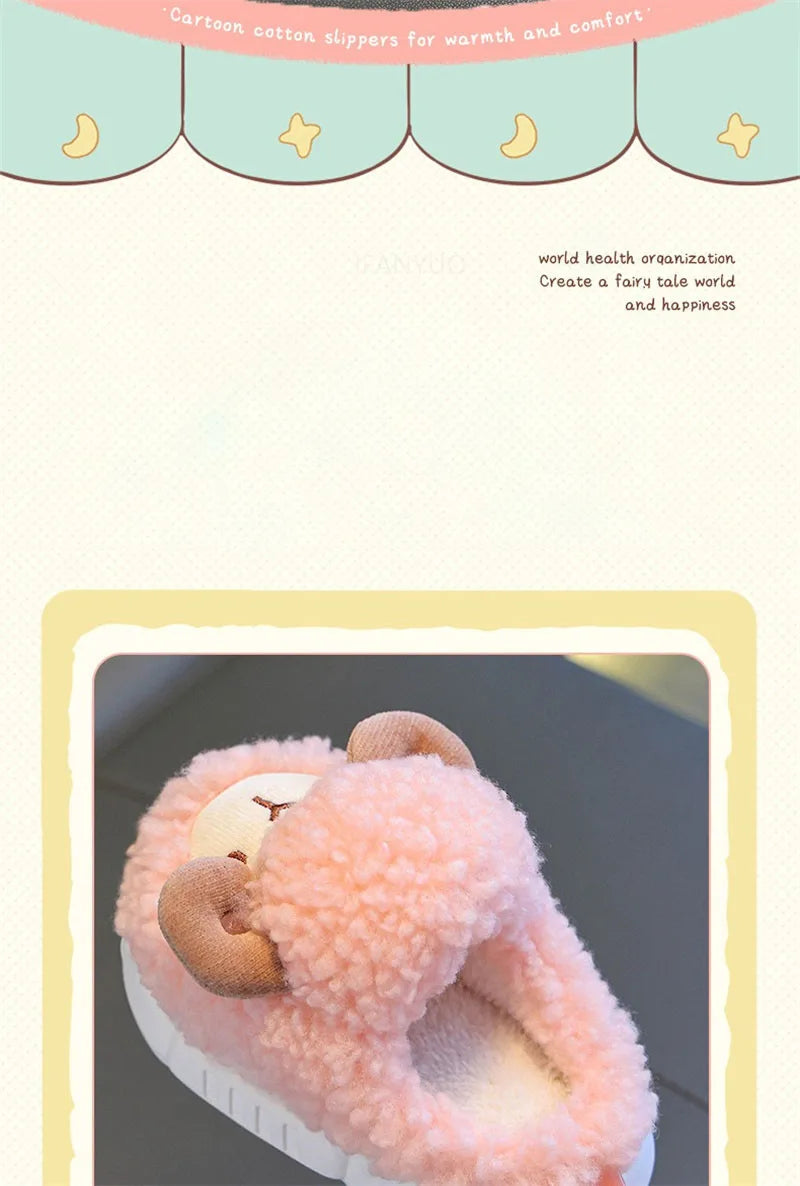 Winter Children Cotton Slippers Boys Girls Warm Anti Slip Home Slipper Fashion Cute Cartoon Alpaca Kids Parent-Child Plush Shoes kids_shoes