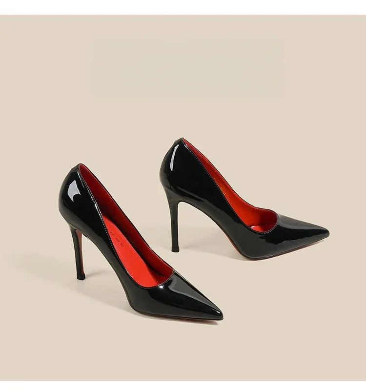 7cm Black Red Sole High Heels Spring Pointed Toe Stiletto Heel Sexy Shiny Single Shoes Fashion Patent Leather Women's Shoes heels_stiletto