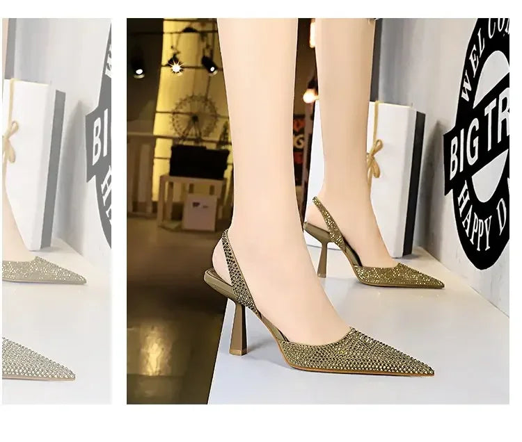 Gold Women Heels Sandals 2026 Summer Crystal Pointed Toe Female Stiletto African Party Rhinestone Shallow Slip on Heel Shoes heels_stiletto
