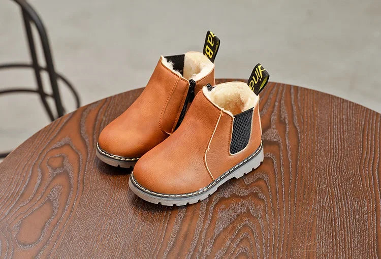 New Kids Fashion Boots for Boys Girls Toddlers Big Children Ankle Boots with Zipper Warm Thick Plush Autumn Winter Chelsea Boots kids_shoes