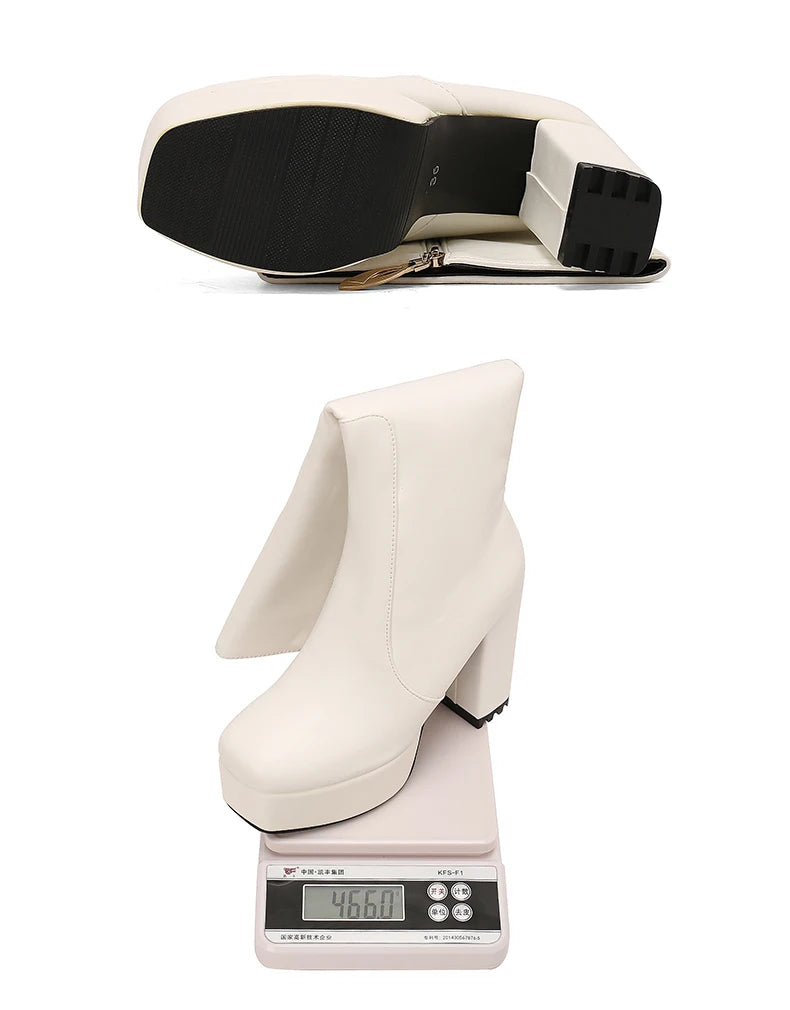 High Waterproof Platform Square Toe Solid Color Side Zipper Women's Knee High Boots Super High Thick Heel Office Boots boots_platform
