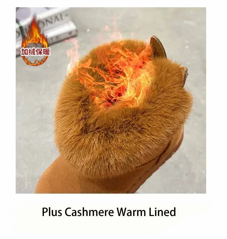 Kids Genuine Cowhide Snow Boots Winter Baby Soft Warm Cotton Shoes with Plush Boys Girls One Fur Suede Boots Princess Retro Boot kids_shoes