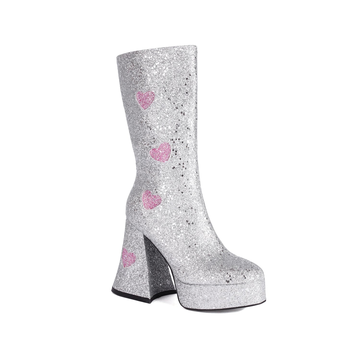 Heart Shaped Sequin Fabric Material Color Block Women's Mid Boots Platform High Shaped Conical Heel Thick Plush Lining Boots boots_platform