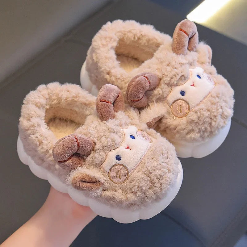 Cute Cartoon Winter Children Sheep Slippers Boys Girls Kid Indoor Anti Slip Warm Home Slippers Soft Comfortable Baby Plush Shoes kids_shoes