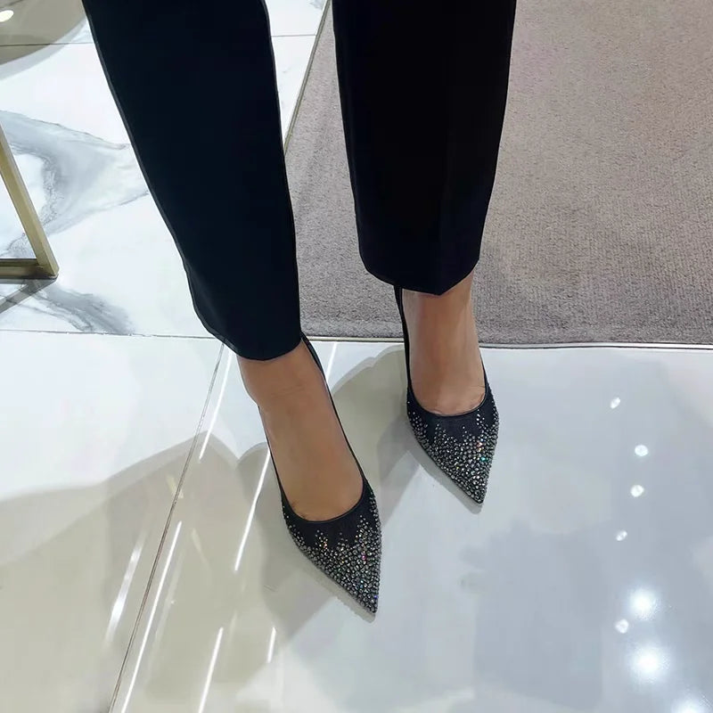 Spring and Autumn 2025 New   Mesh Pointed Shallow Mouth Sexy Stiletto Shoes heels_stiletto