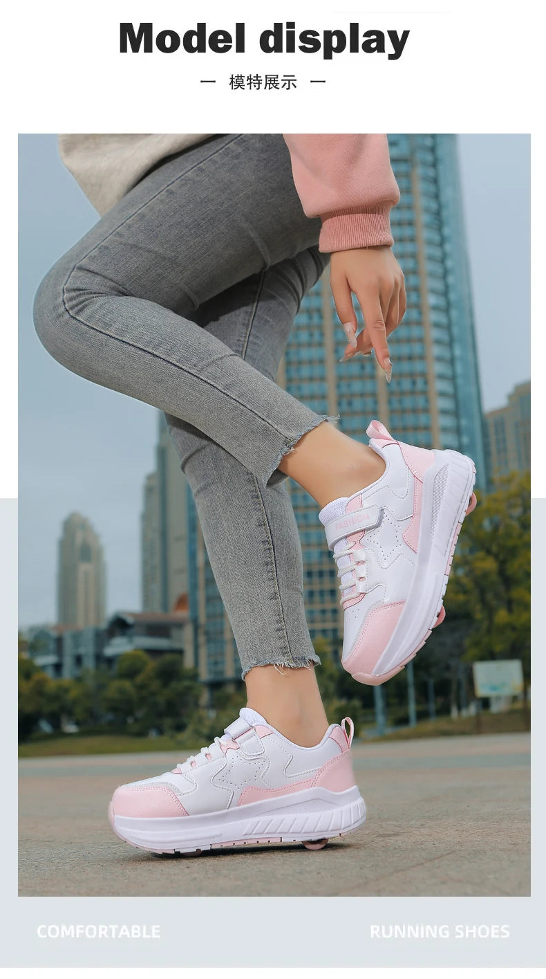 Kids Roller Skate Shoes Fashion Casual Sports Children 4-Wheels Sneakers for Boys and Girls Gift Nice Footwear kids_shoes