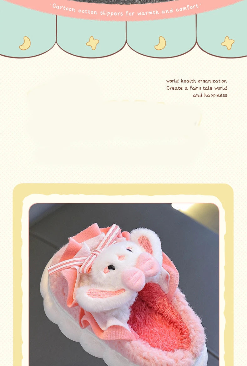 2024 New Winter Children's Cotton Slippers - Cute and Warm Fleece Rabbit Fur Baby's Home Cotton Slippers for Girls kids_shoes