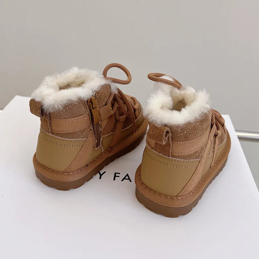 2025 New Winter Children Snow Boots Genuine Leather Warm Plush Toddler Boys Shoes Non-slip Fashion Baby Girls Boots 1-6 Years