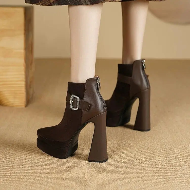 Crystal Platform Pointed Toe Women Ankle Boots Super High Heels Shoes 2025 Trend Luxury Brand Chunky Chelsea Snow Botas Pumps boots_platform
