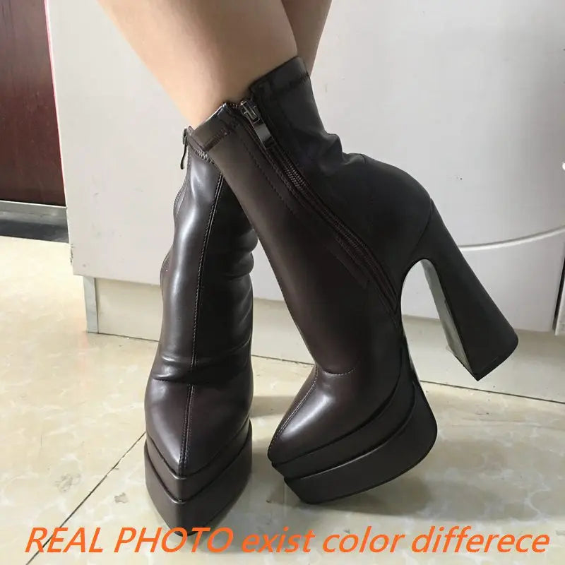REAVE CAT Ladies Boots 15cm Shaft Stretchy Pointed Toe High Heel 6 inch Platform 5cm Big Size 46 Party boots_platform