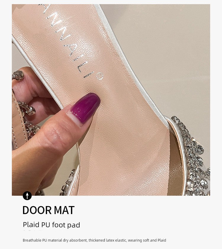 White Main Wedding Shoes Satin Flats Buckle High Heels Elegant Hollowed Sandals Plus Size Women's Shoes 41-43 heels_bridal